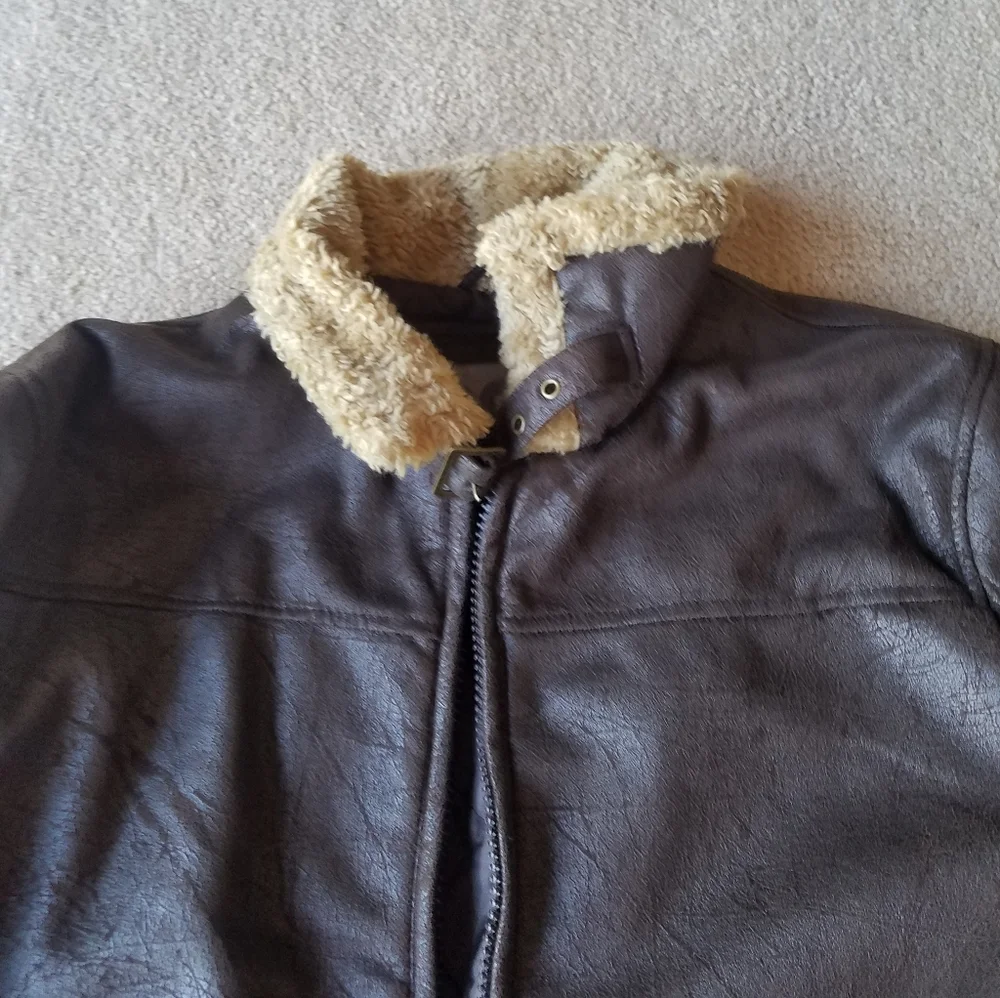 Dark Brown Faux Suede Sherpa Collar Jacket from England